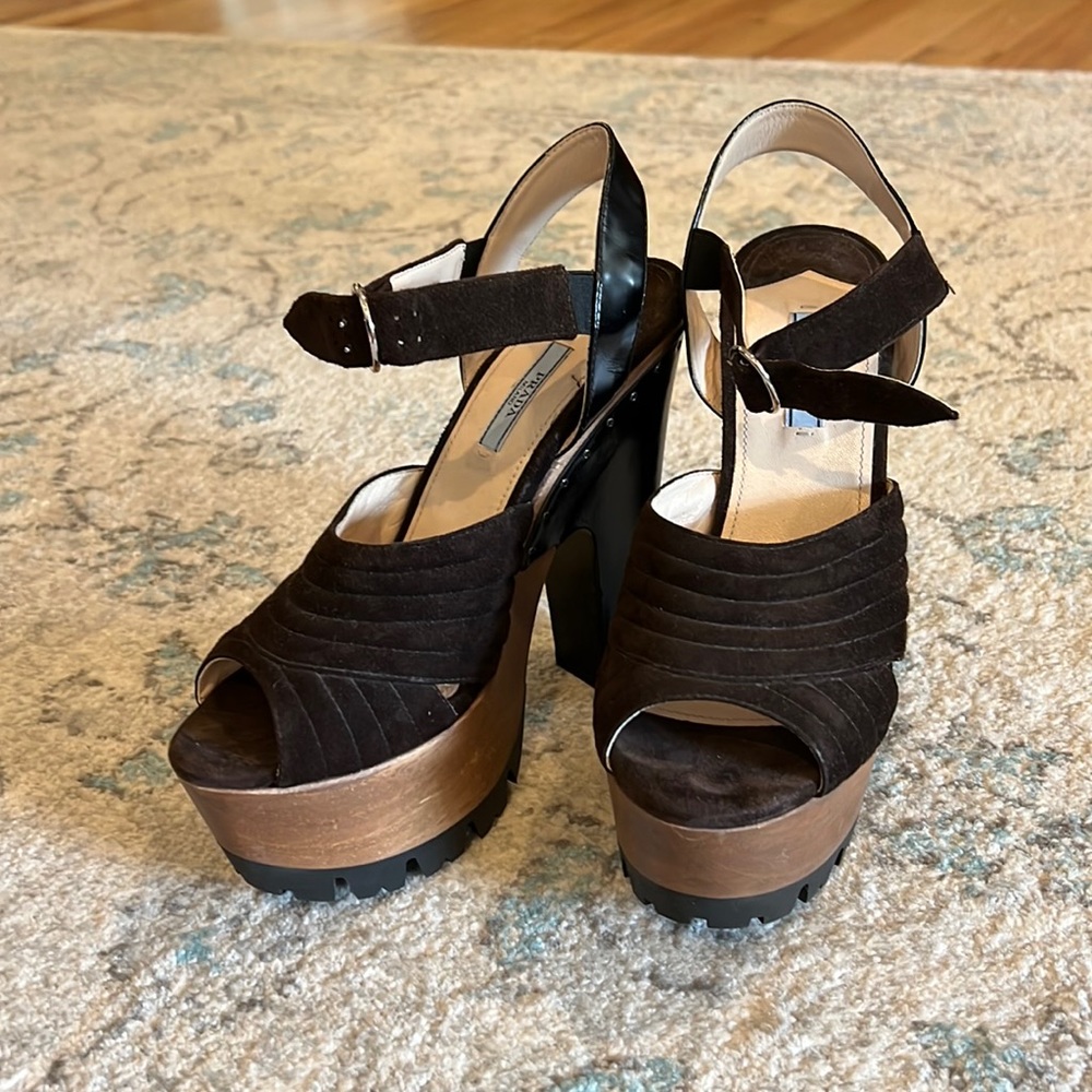 Prada brown suede and black platform